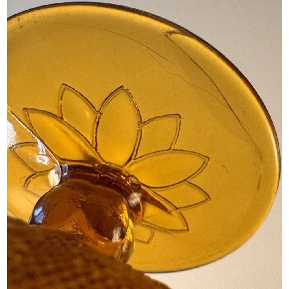 Tiara Indiana Glass Sandwich Pattern Amber Fairy Lamp Pedestal Candle Holder